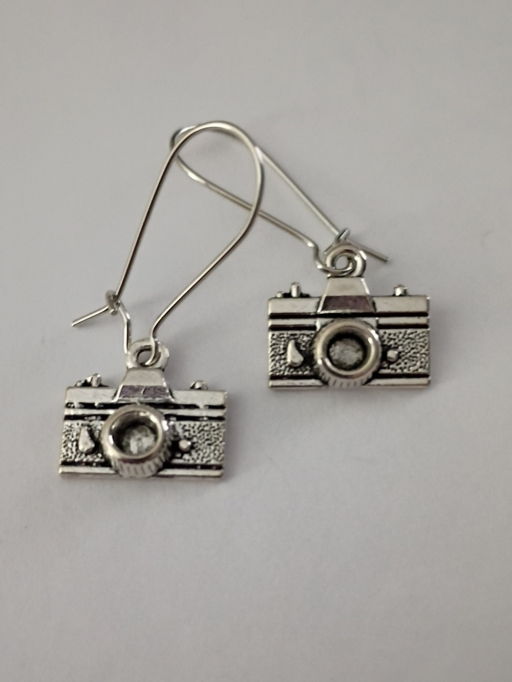 Silver Camera Charm Drop Earrings - Women's Silver Tone